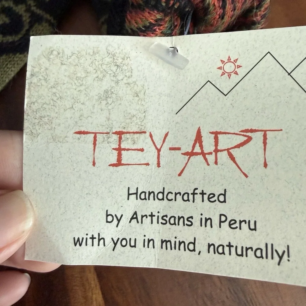 Tey-Art‎ Alpaca Fingerless Gloves Hand Warmers Peru Boho Floral Knit NWT